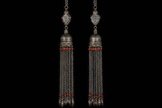 Bukhara Silver & Gemstone Tassel Necklace