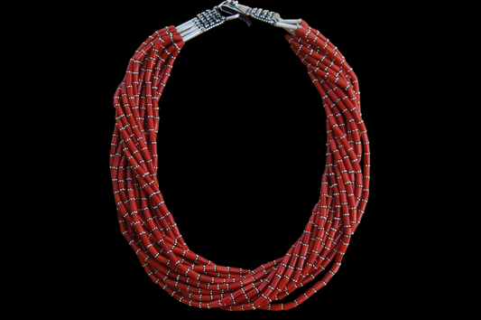 Silver, Italian Coral Multi-Line Necklace