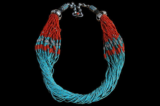 Silve, Turquoise & Coral Multi-Line Necklace