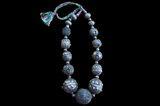 Repousse Silver Indian Bead Necklace