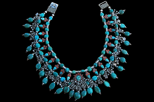 Silve, Turquoise & Coral Collar Necklace